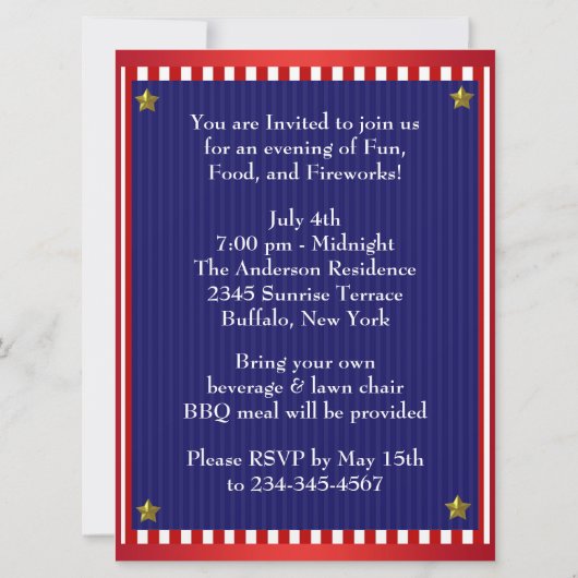 Red White Bald Eagle Patriotic 4. Juli Einladung (Rückseite)