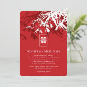 Red White Bamboo Blätter Double Xi Chinese Wedding Einladung (Stehend Vorderseite)