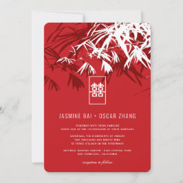 Red White Bamboo Blätter Double Xi Chinese Wedding Einladung