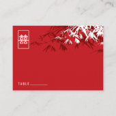 Red White Bamboo Blätter Double Xi Chinese Wedding Platzkarte (Vorderseite)