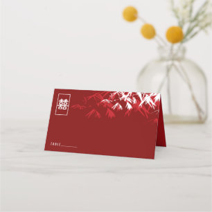 Red White Bamboo Blätter Double Xi Chinese Wedding Platzkarte