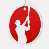 Red White Baseball Player Personalisiert Keramikornament (Links)
