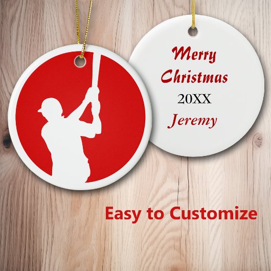 Red White Baseball Player Personalisiert Keramikornament