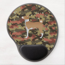 Red & White Basenji Dog & Green Camouflage Gel Mousepad