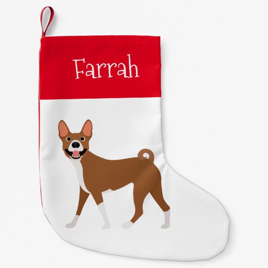Red White Basenji Personalisiert Kleiner Weihnachtsstrumpf (Vorderseite)