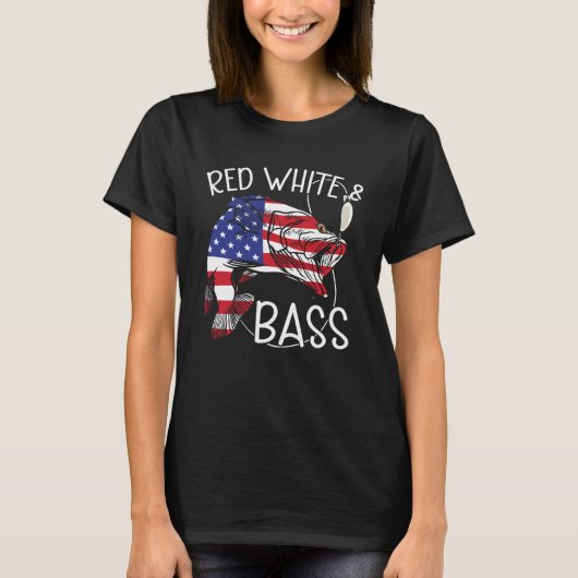 Red White & Bass American Flag 4. Juli Fischen T-Shirt (Vorderseite)