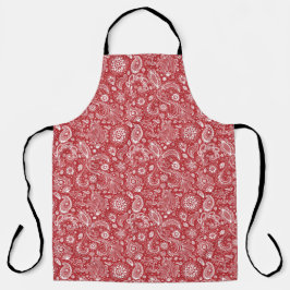 Red white batik boho style floral paisley pattern schürze