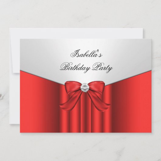 Red White Birthday Party Diamond Bow Einladung (Vorderseite)