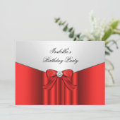 Red White Birthday Party Diamond Bow Einladung (Stehend Vorderseite)