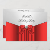 Red White Birthday Party Diamond Bow Einladung (Vorne/Hinten)