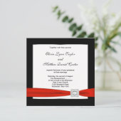 Red White Black Black Wedding Einladung (Stehend Vorderseite)