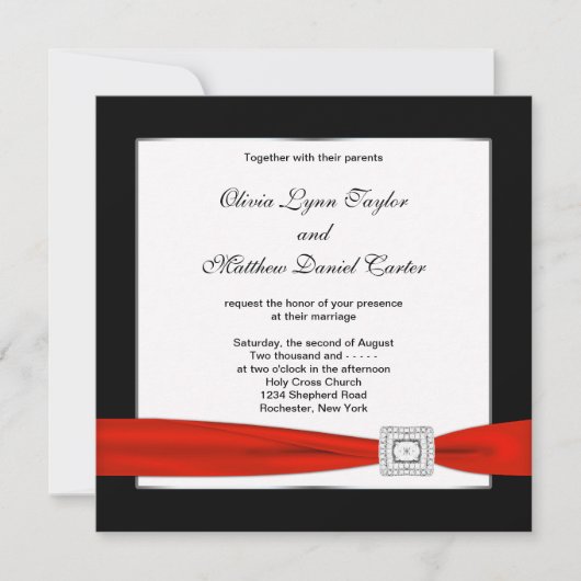 Red White Black Black Wedding Einladung (Vorderseite)