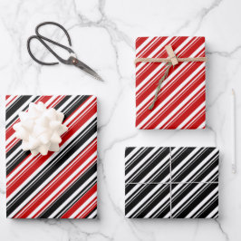 Red White Black Candy Cane Strip Holiday Geschenkpapier Set