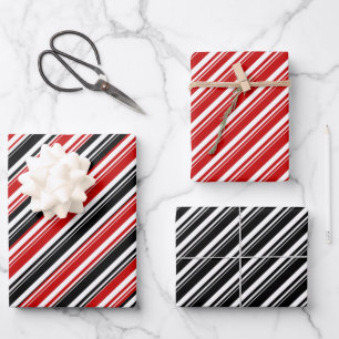 Red White Black Candy Cane Strip Holiday Geschenkpapier Set