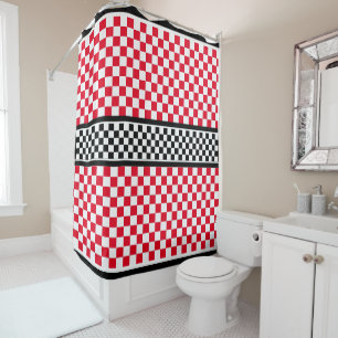 Red White Black Checked Duschvorhang
