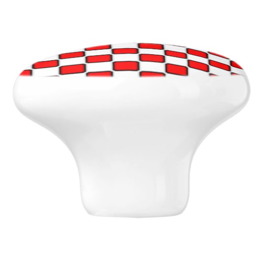 Red White Black Checkerboard Keramikknauf (Seitenansicht)