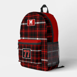 Red  white Black Checkered tartan plaid Nebraska  Bedruckter Rucksack