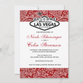 Red White Black Damask Elegante Las Vegas Wedding Einladung (Vorderseite)