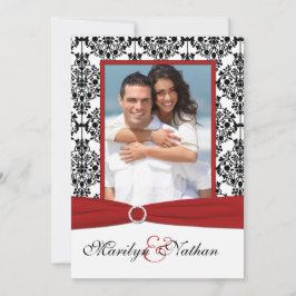 Red, White & Black Damask II Foto Einladung zur Ho