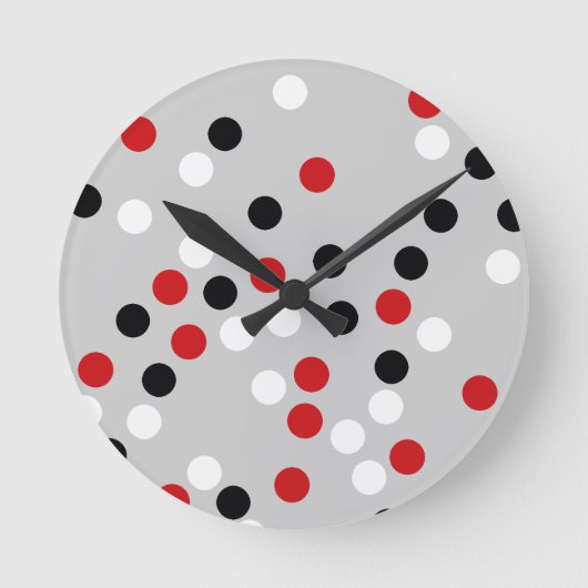 red white black dots pattern runde wanduhr (Vorderseite)