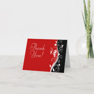 Red White & Black Floral Wedding Vielen Dank Dankeskarte