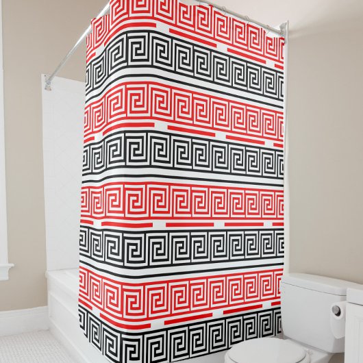Red White Black Grikey Fret Pattern Design Duschvorhang