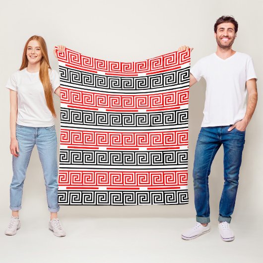 Red White Black Grikey Fret Pattern Design Fleecedecke