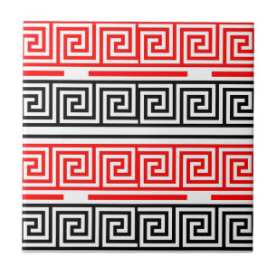 Red White Black Grikey Fret Pattern Design Fliese