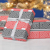Red White Black Grikey Fret Pattern Design Geschenkpapier