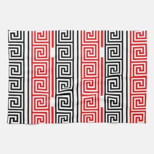 Red White Black Grikey Fret Pattern Design Geschirrtuch (Horizontal)