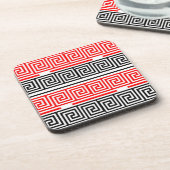 Red White Black Grikey Fret Pattern Design Getränkeuntersetzer (Linke Seite)