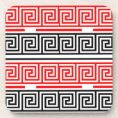Red White Black Grikey Fret Pattern Design Getränkeuntersetzer (Vorderseite)