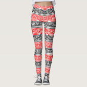 Red White Black Grikey Fret Pattern Design Leggings (Vorderseite)