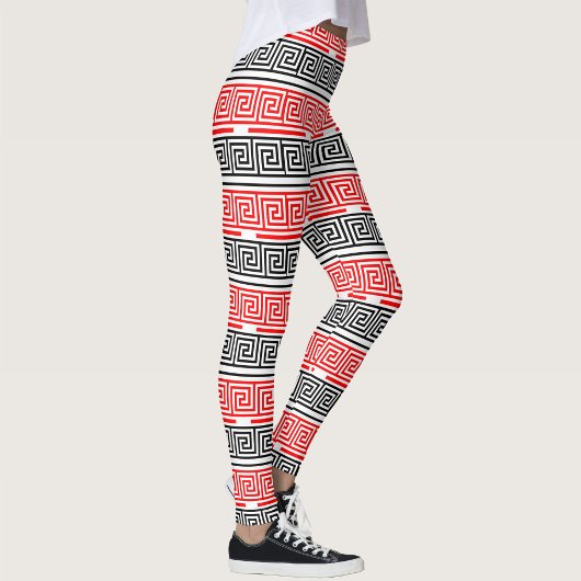 Red White Black Grikey Fret Pattern Design Leggings