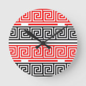 Red White Black Grikey Fret Pattern Design Runde Wanduhr (Vorderseite)