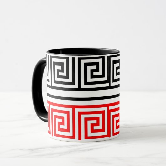 Red White Black Grikey Fret Pattern Design Tasse (Vorderseite Links)