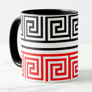 Red White Black Grikey Fret Pattern Design Tasse