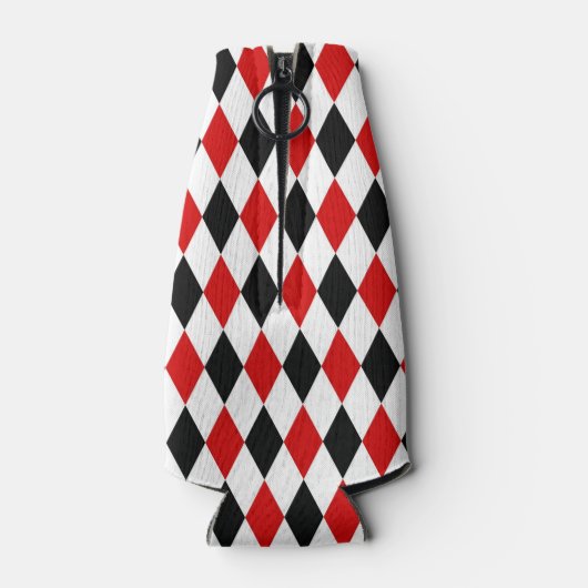 Red White Black Harlequin Diamond Pattern Flaschenkühler (Rückseite)