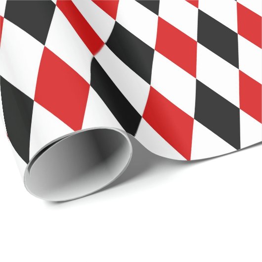 Red White Black Harlequin Diamond Pattern Geschenkpapier (Rolleneckpunkt)