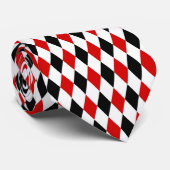 Red White Black Harlequin Diamond Pattern Krawatte (Gerollt)