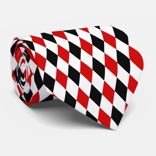 Red White Black Harlequin Diamond Pattern Krawatte (Gerollt)