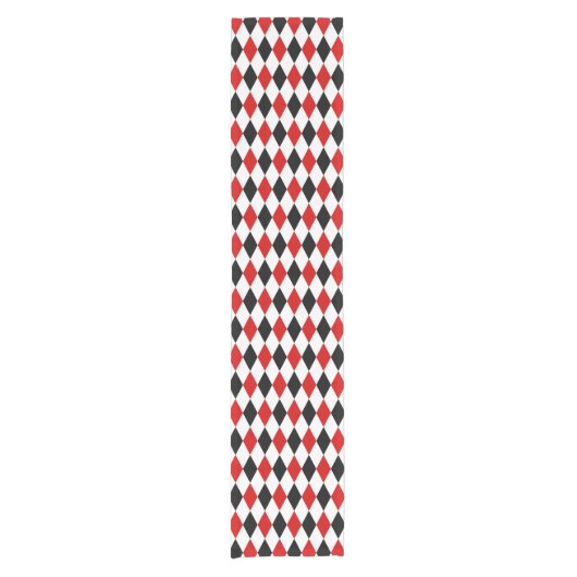 Red White Black Harlequin Diamond Pattern Kurzer Tischläufer (Vorderseite)