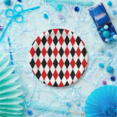 Red White Black Harlequin Diamond Pattern Pappteller (Party)