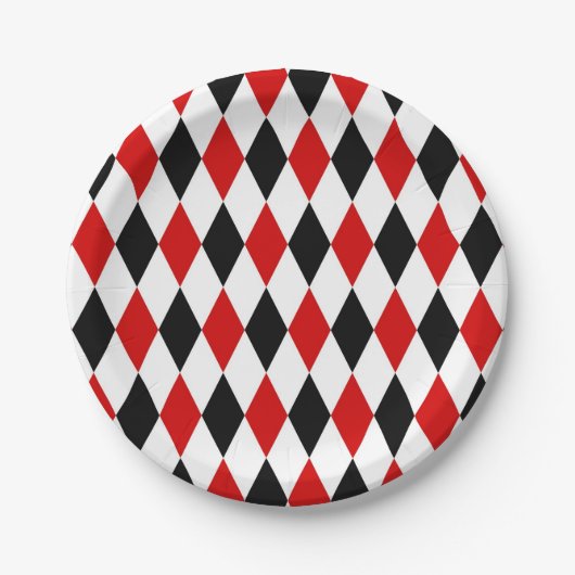 Red White Black Harlequin Diamond Pattern Pappteller (Vorderseite)