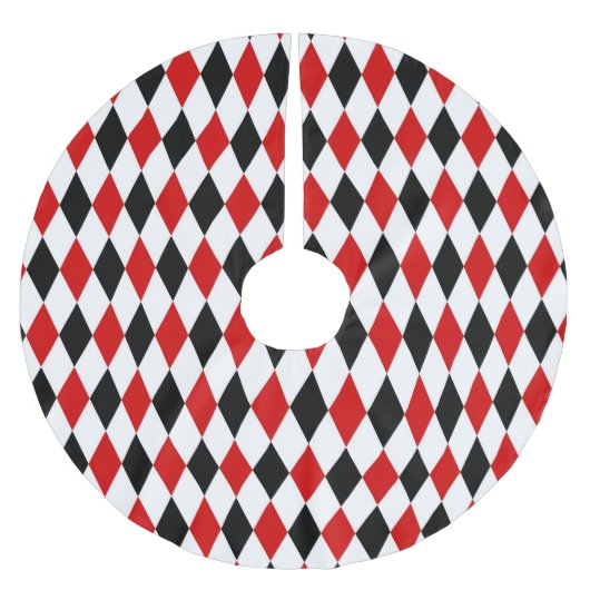 Red White Black Harlequin Diamond Pattern Polyester Weihnachtsbaumdecke (Vorderseite)