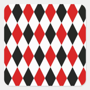 Red White Black Harlequin Diamond Pattern Quadratischer Aufkleber