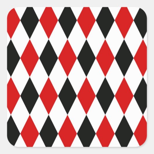 Red White Black Harlequin Diamond Pattern Quadratischer Aufkleber (Vorderseite)