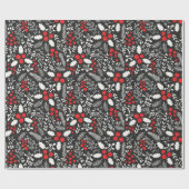 Red White Black Holly Berries Mistletoe Weihnachte Geschenkpapier (Flach)