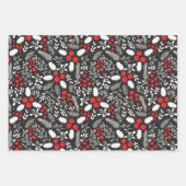 Red White Black Holly Berries Mistletoe Weihnachte Geschenkpapier Set (Vorderseite)