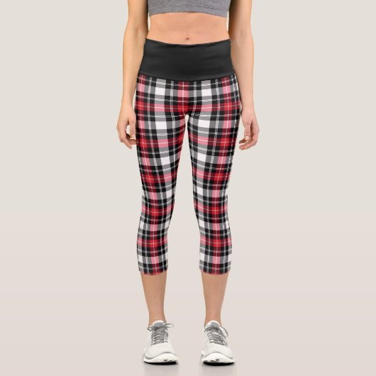 Red White Black Kariert Capri Leggings (Vorderseite)